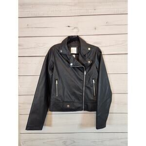 Vine & Valley Womens Black Solid Long Sleeve Leather Motorcycle Jacket Small NWT